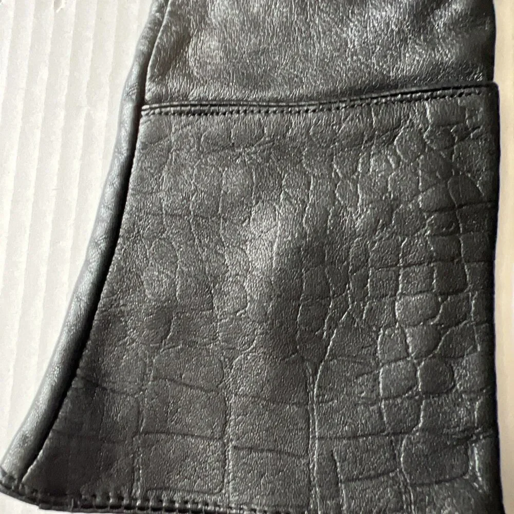 Simply Susan Gloves Womens S-M Black Leather Silk Long Fall VERY GOOD